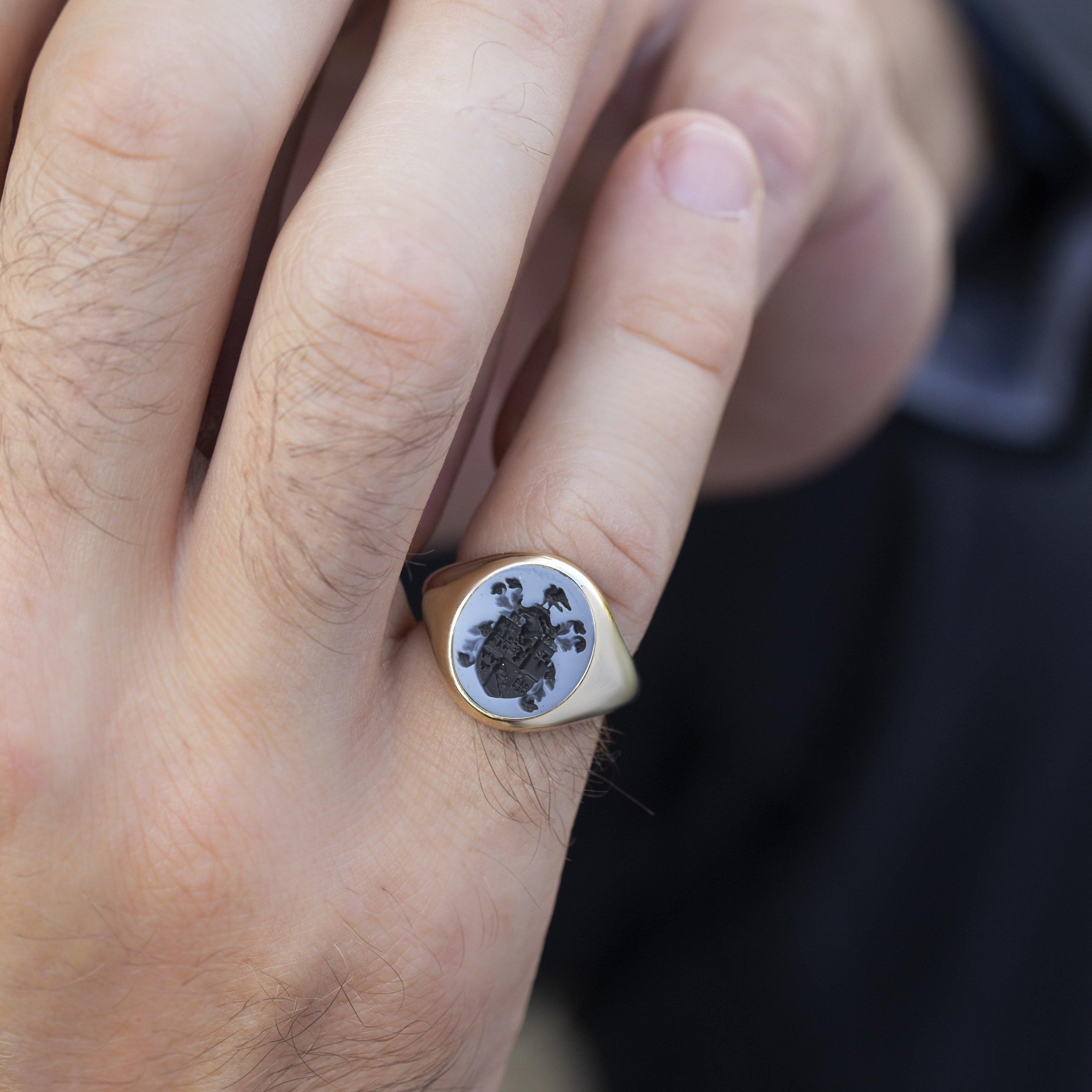 BLUE AGATE FAMILY CREST RING - Danelian Jewelry