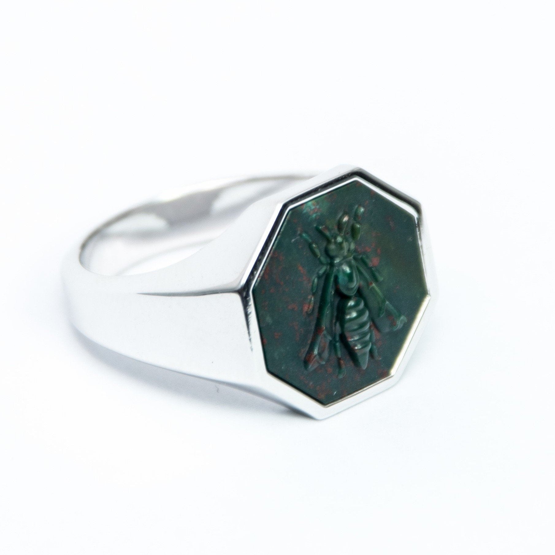 SILVER BLOODSTONE BEE RING - Danelian Jewelry