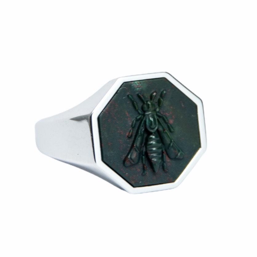SILVER BLOODSTONE BEE RING - Danelian Jewelry