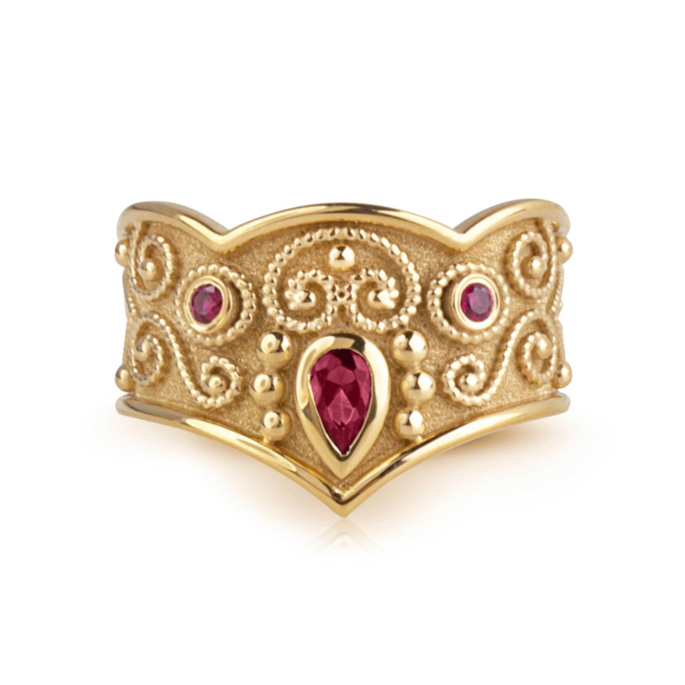 Red Ruby Gemstone Byzantine Gold Ring For Men/Women | Danelian Jewelry