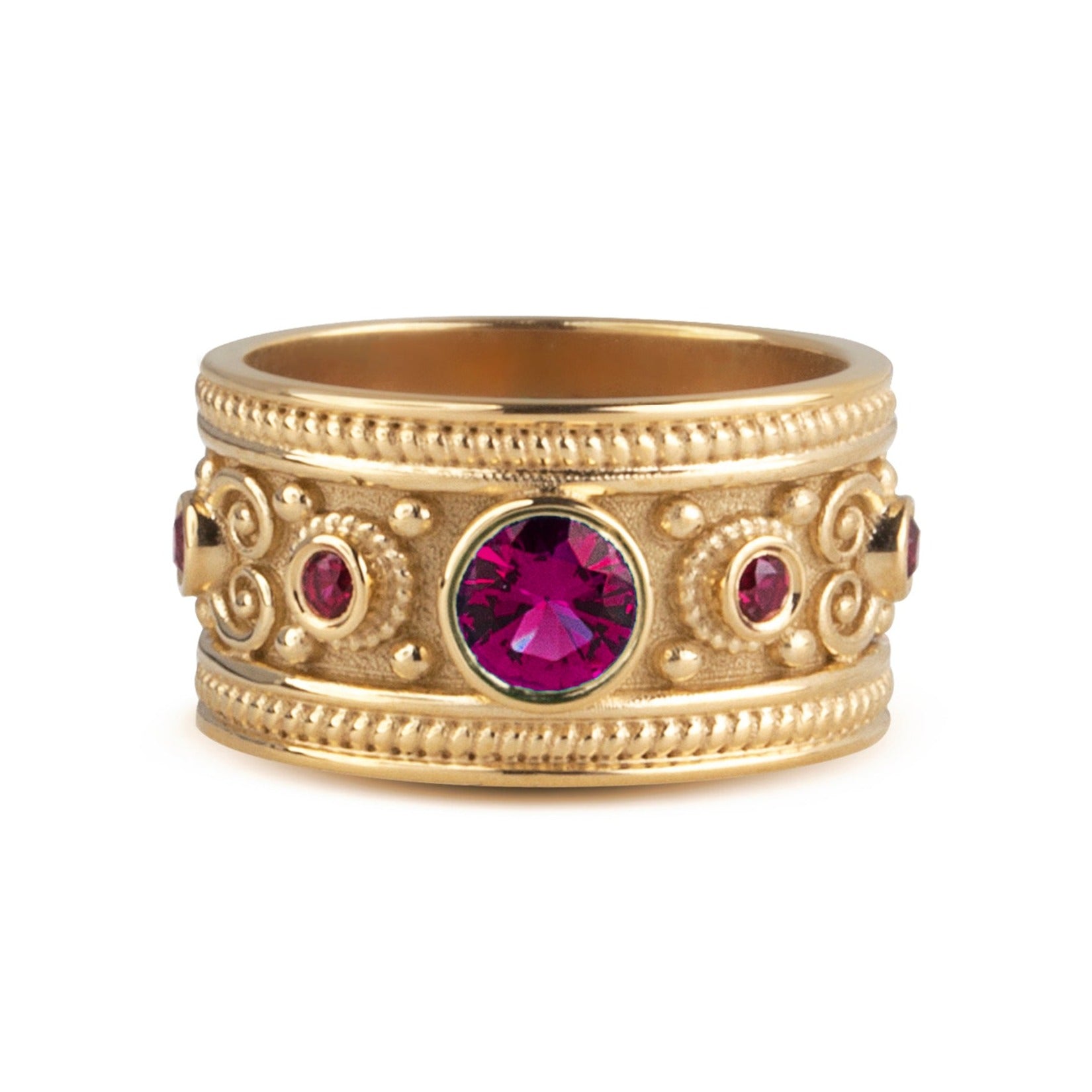 Red Ruby Gemstone Byzantine Gold Ring For Men/Women | Danelian Jewelry