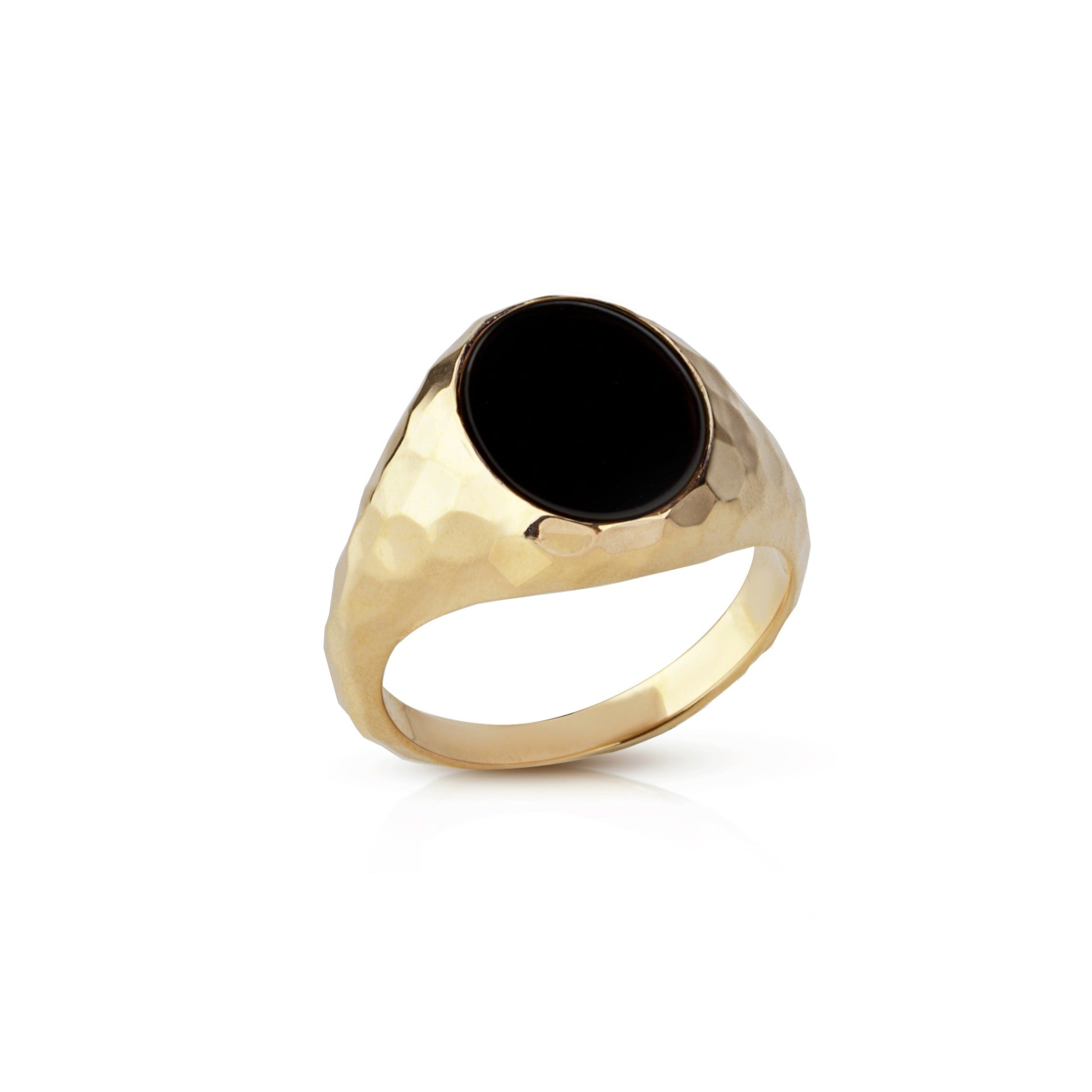 Leo Hammered Onyx Signet Ring