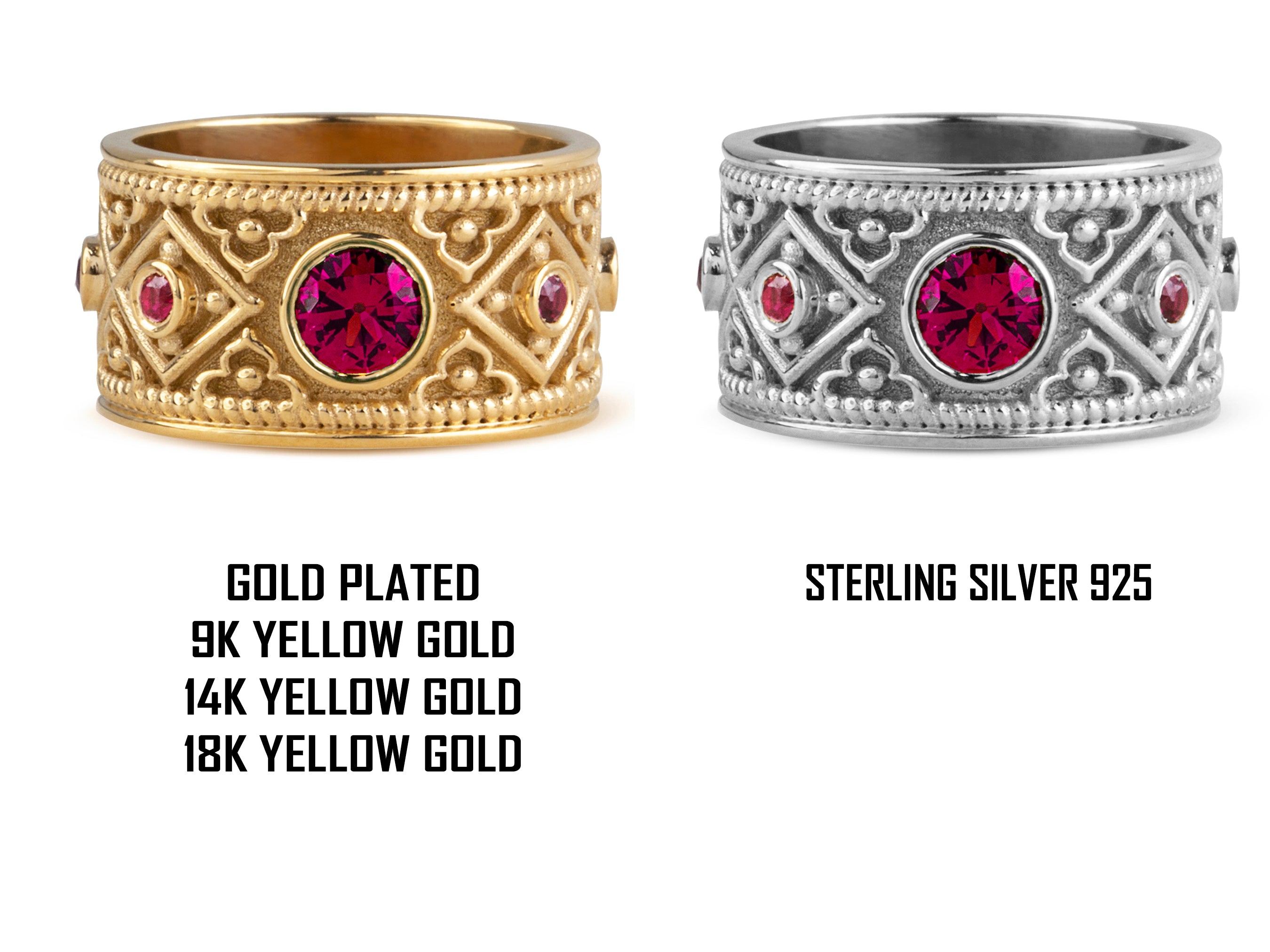 Red Ruby Gemstone Byzantine Gold Ring For Men/Women | Danelian Jewelry