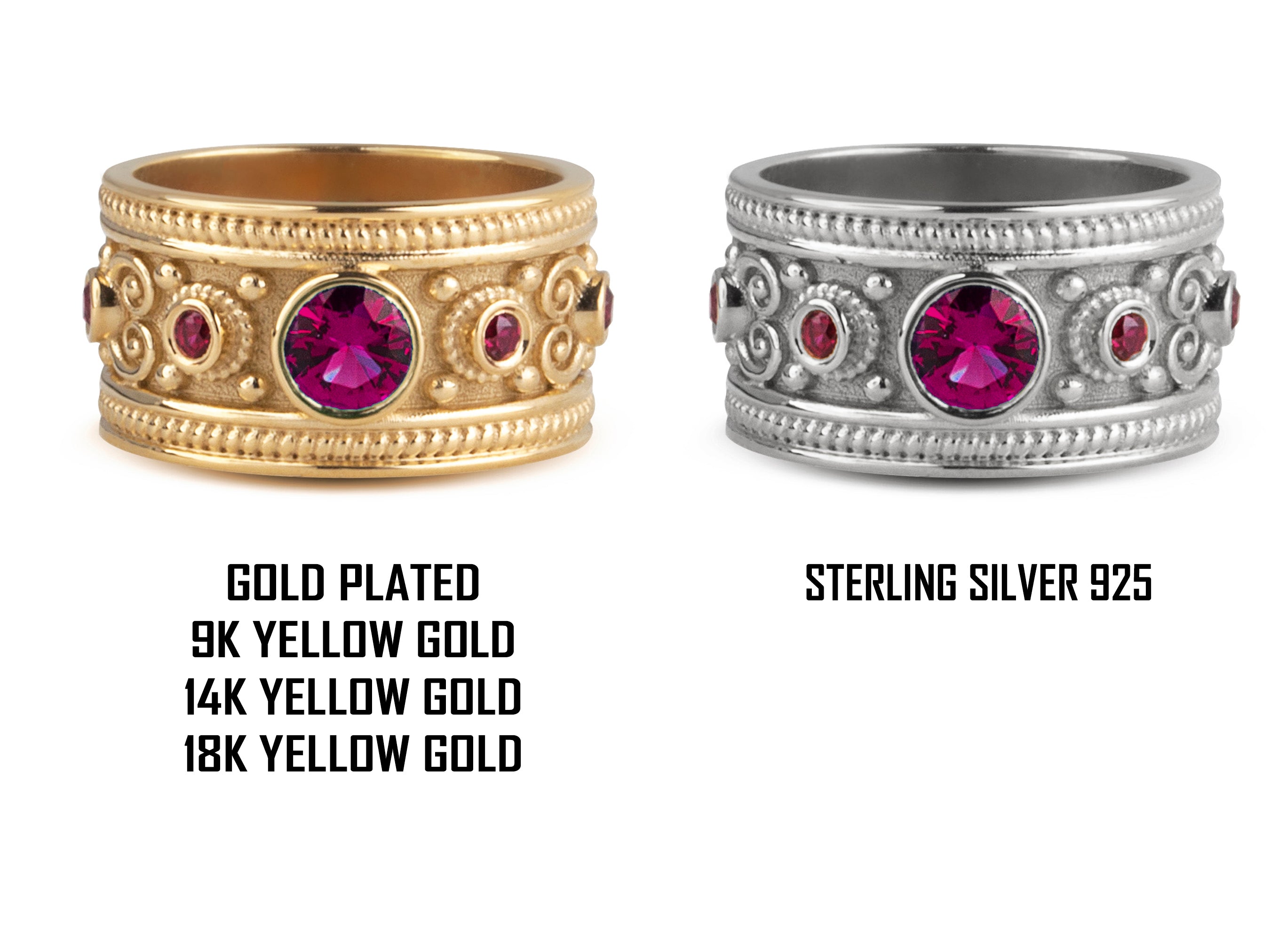 Red Ruby Gemstone Byzantine Gold Ring For Men/Women | Danelian Jewelry