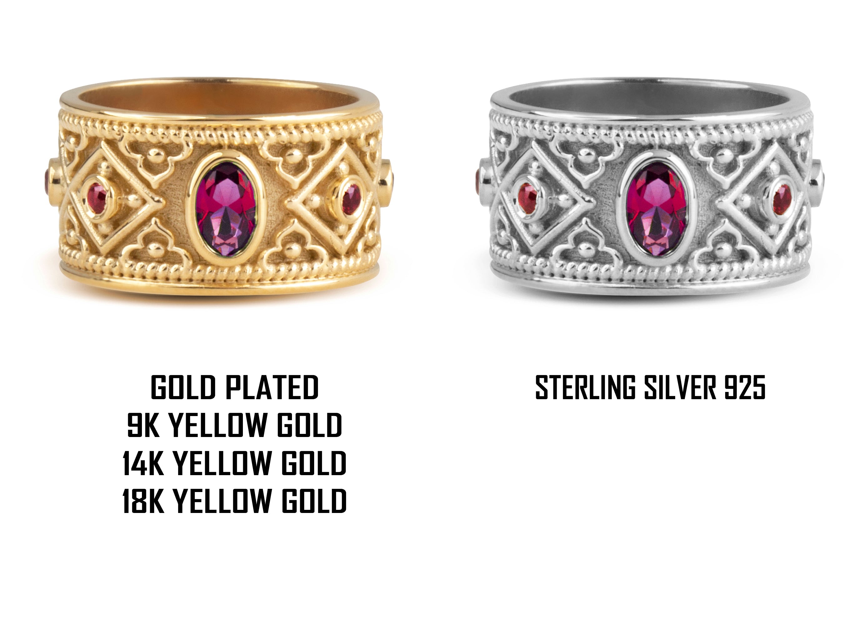 Red Ruby Gemstone Byzantine Gold Ring For Men/Women | Danelian Jewelry