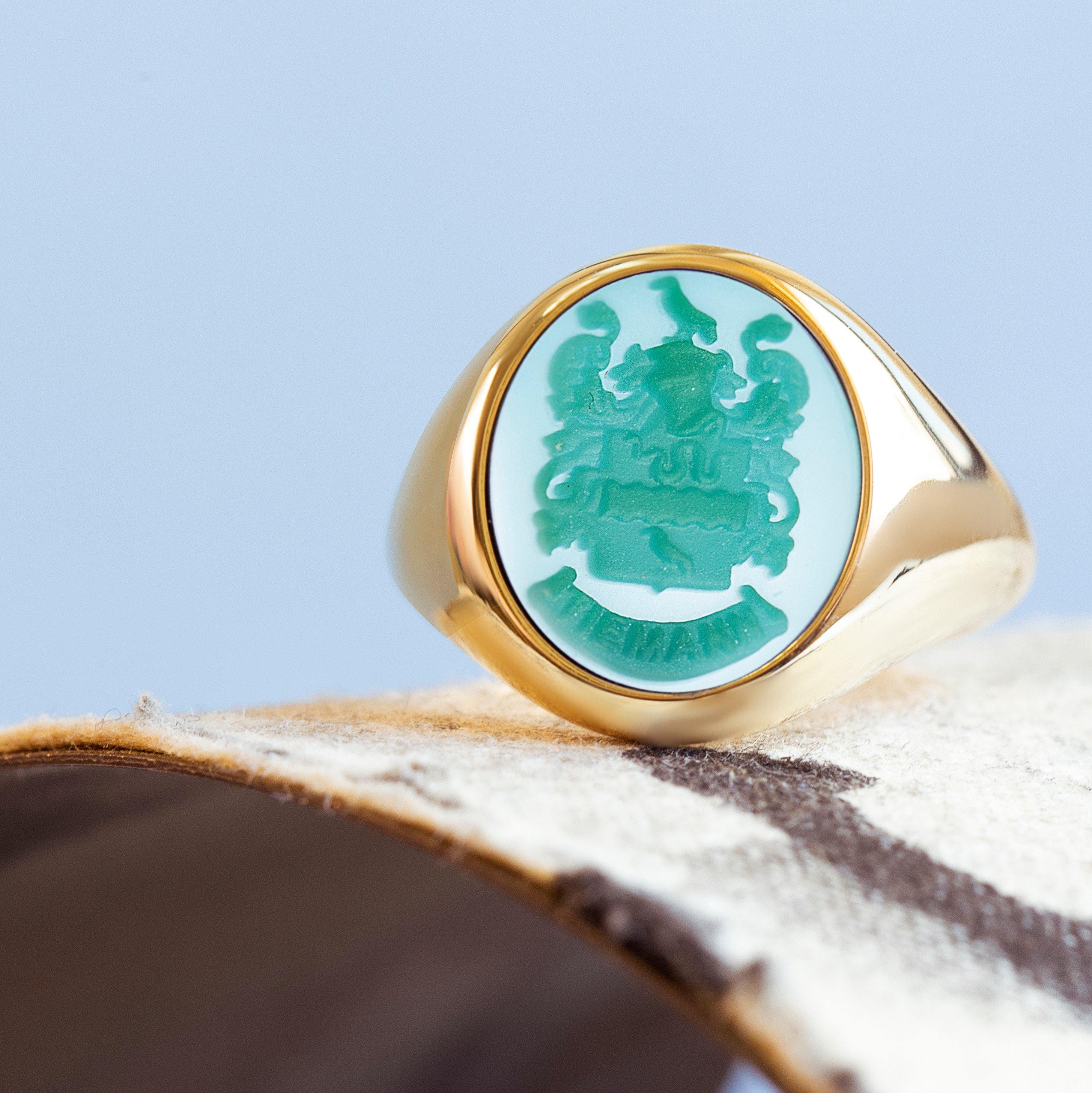GREEN COAT OF ARMS RING - Danelian Jewelry