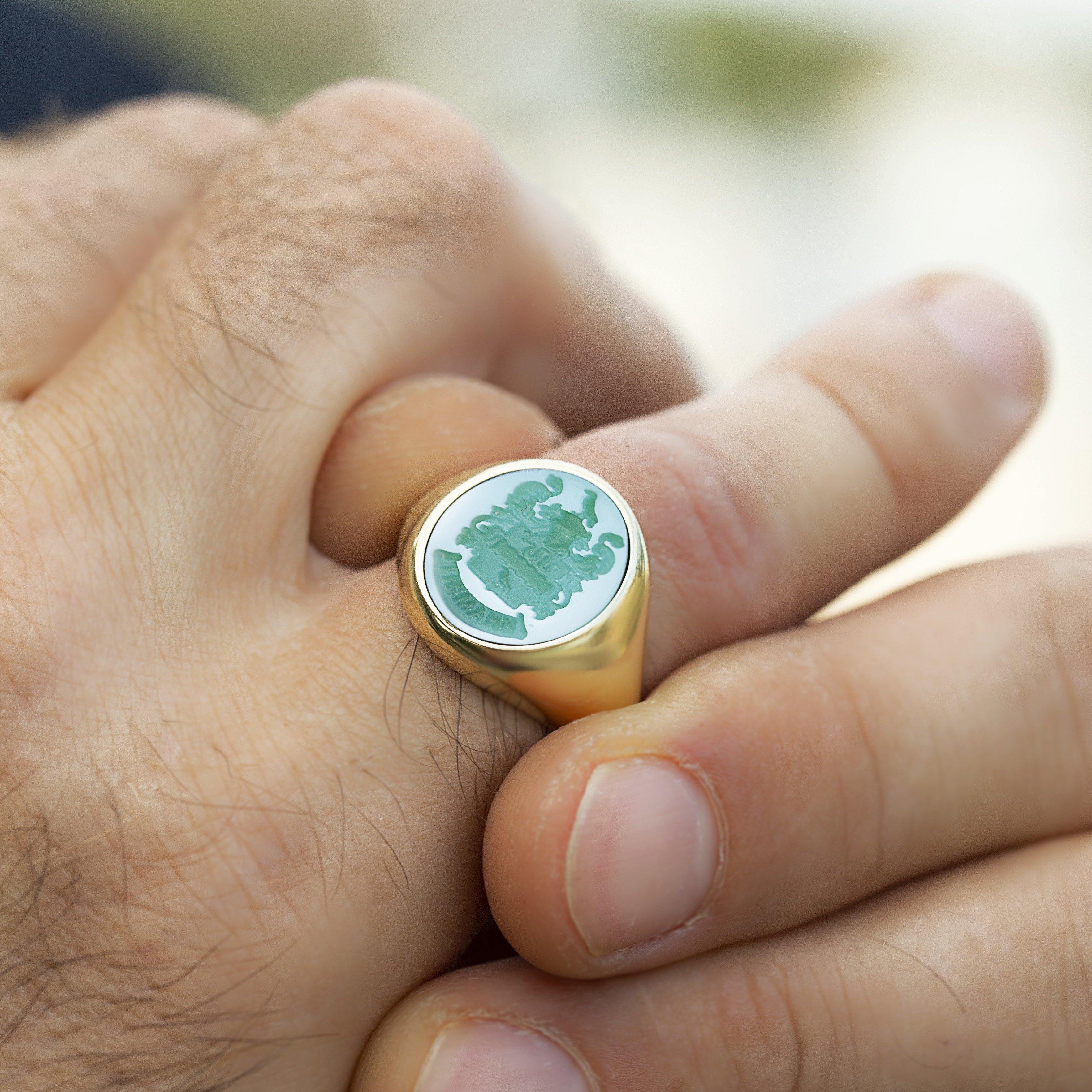 GREEN COAT OF ARMS RING - Danelian Jewelry