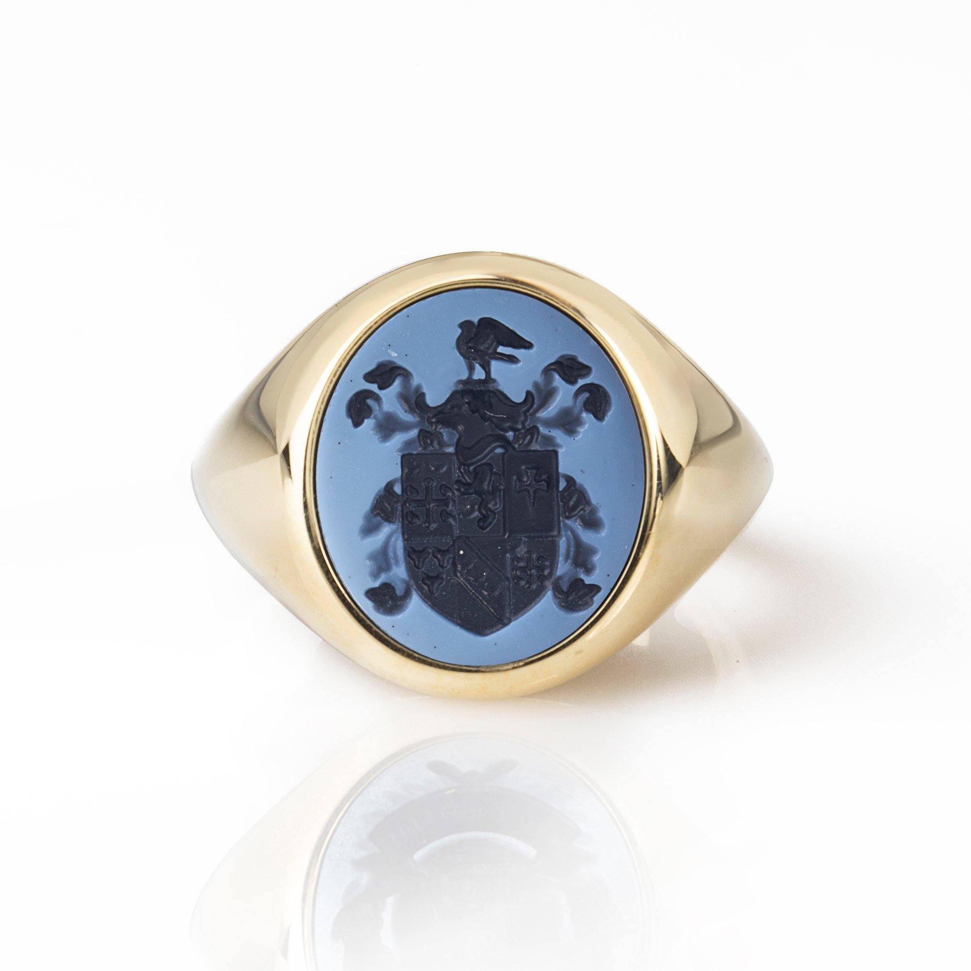 BLUE AGATE FAMILY CREST RING - Danelian Jewelry