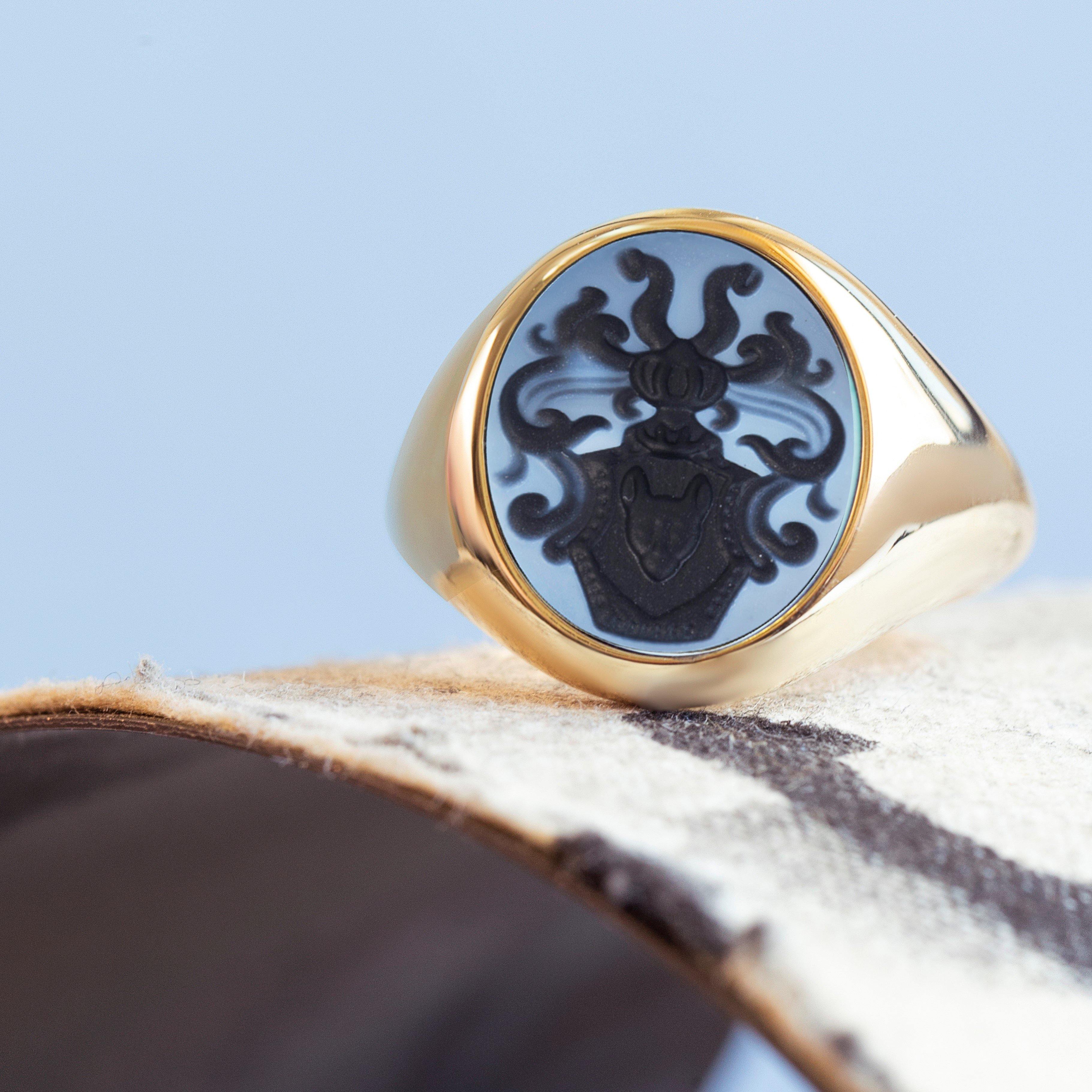 BLUE AND BLACK AGATE RING - Danelian Jewelry