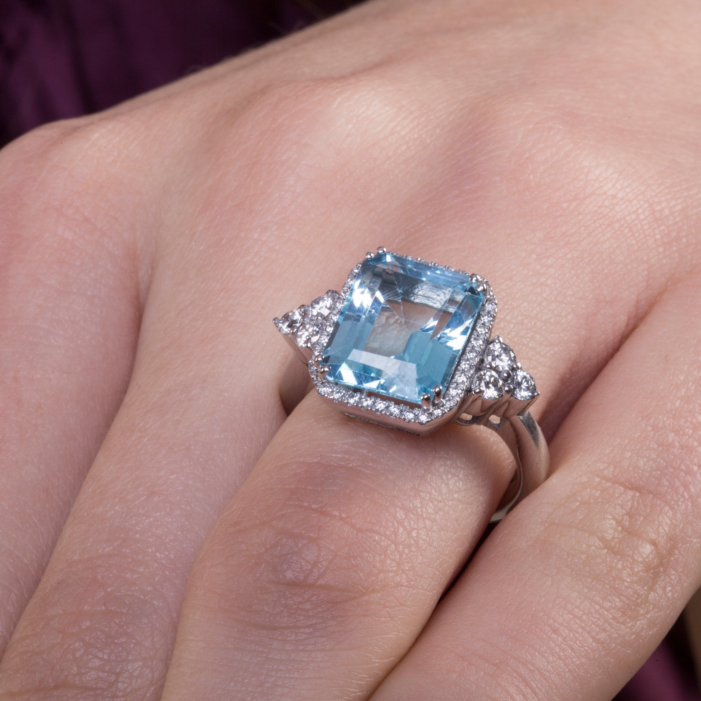 Aquamarine and Emerald Cut Diamond 3-Stone Ring - Hancocks Jewellers