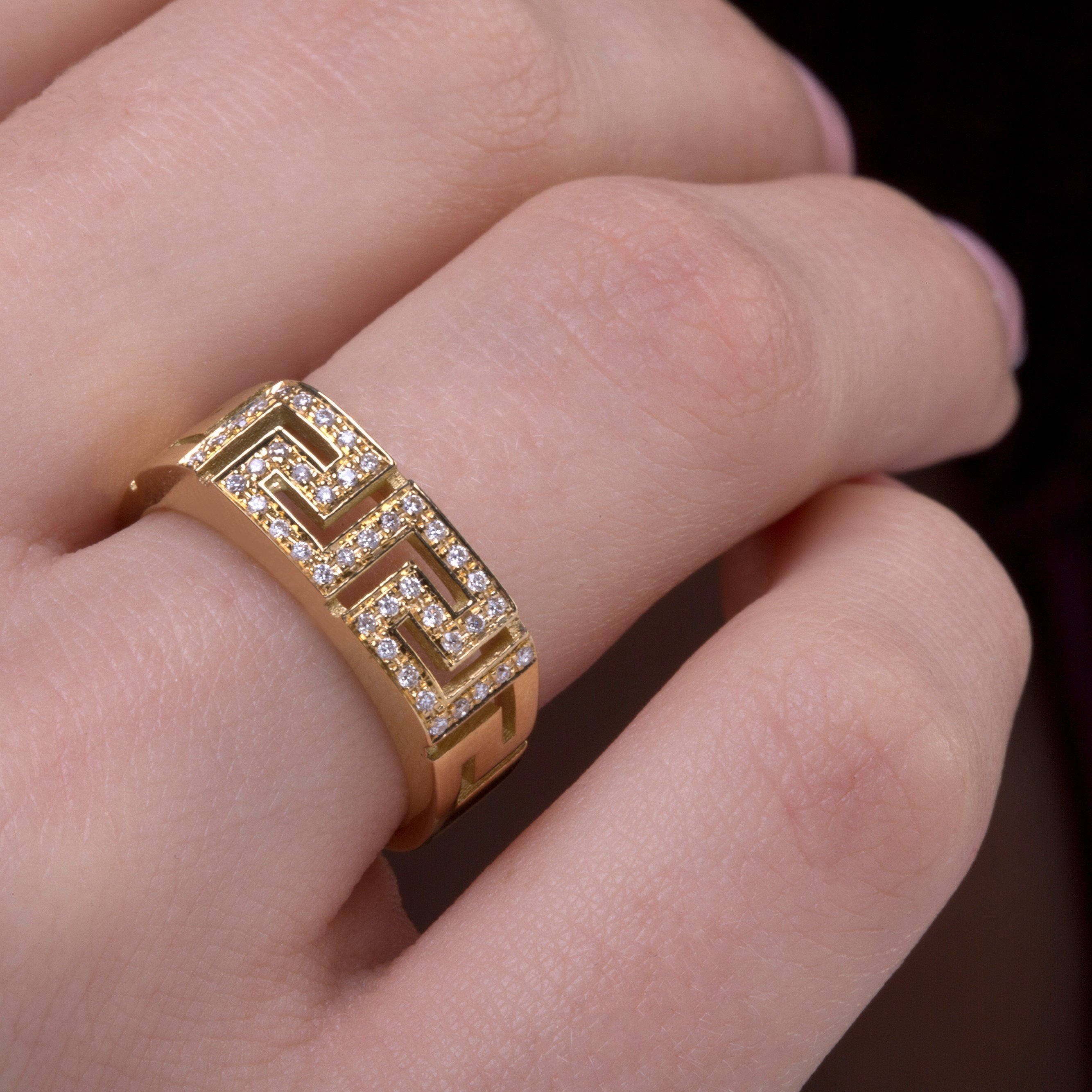 Modern Greek Key Diamond Gold Band For Men/Women Danelian Jewelry