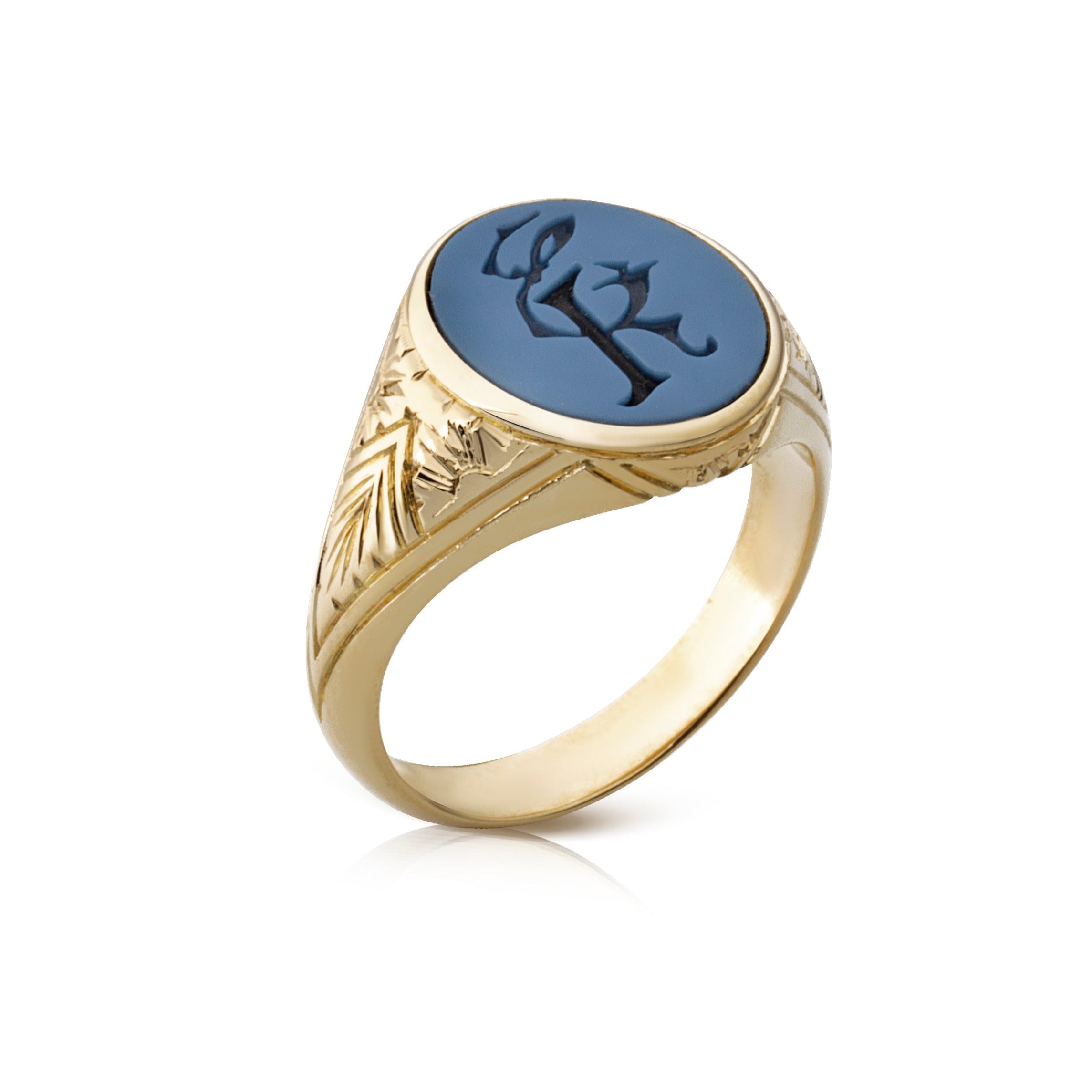 Blue Sardonyx Monogram Signet Ring For Men- Danelian Jewelry