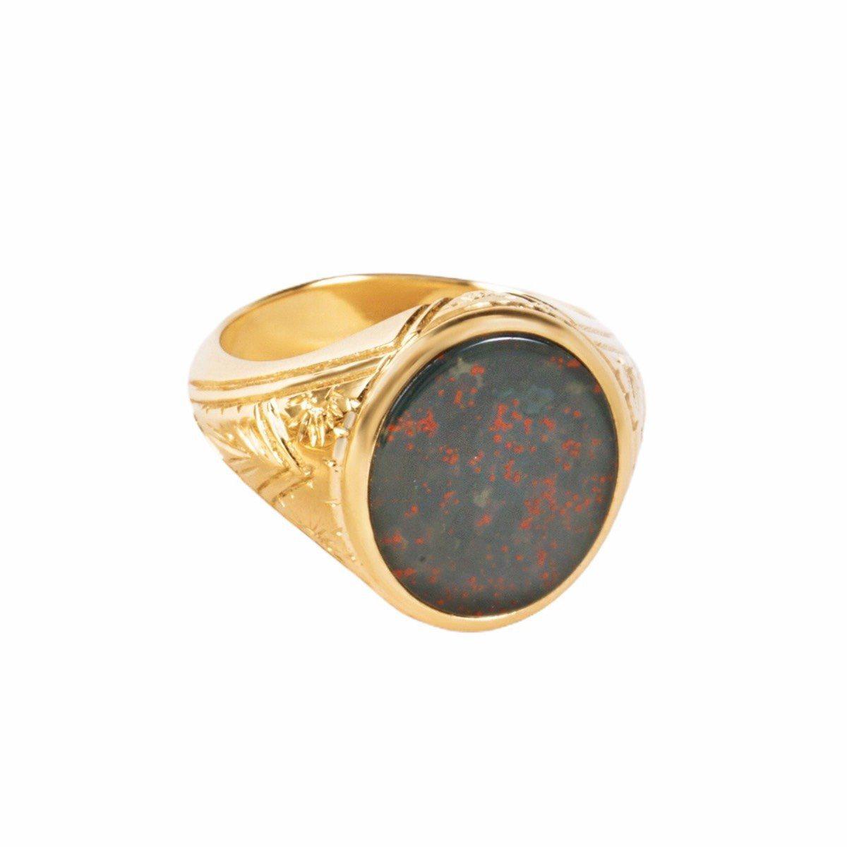 Bloodstone Lion Signet Ring - Gold plated Sterling Silver - The Regnas  Collection