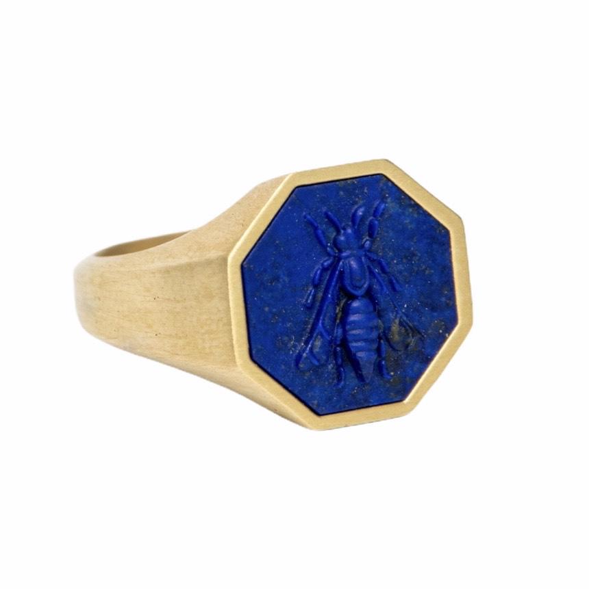 SILVER LAPIS LAZULI BEE RING - Danelian Jewelry